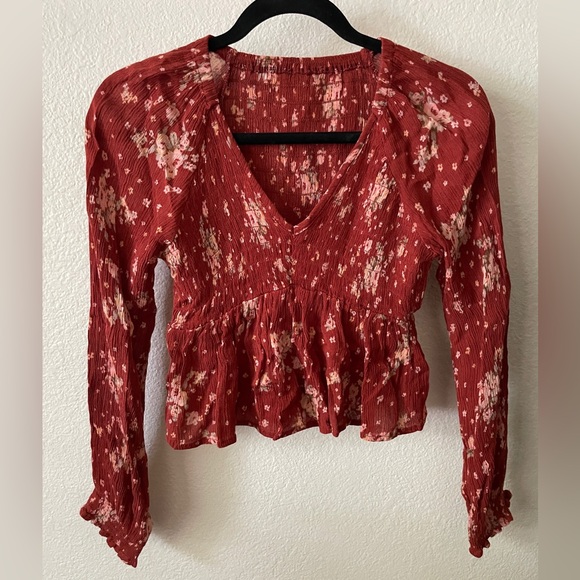 Rust Smocked Ruffled Blouse - Picture 1 of 2